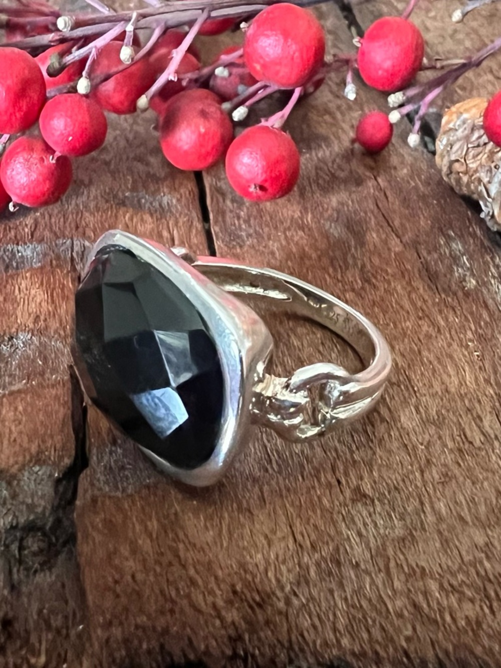 Chateau D’Argent Ring Black Faceted Onyx X Sigal  Sterling Silver Art Deco Sz I
